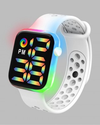 Ceas digital cu lumini cadran patrat si bratara alba reglabila din silicon QUARTZ CDQZ112