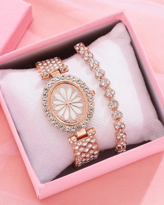 Set Ceas Dama Rosegold oval din metal cu strasuri + bratara QUARTZ CDQZ118 Set Ceas Dama Rosegold oval din metal cu strasuri + bratara QUARTZ CDQZ118