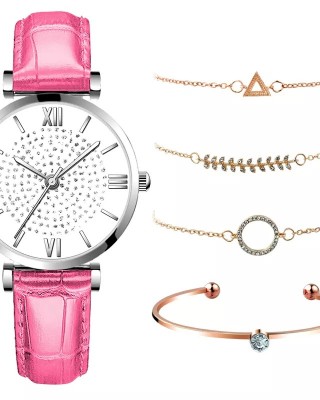 Ceas Dama cu bratara piele eco roz si set de 4 bratari aurii +Cutie CADOU QUARTZ CDQZ121 Ceas Dama cu bratara piele eco roz si set de 4 bratari aurii +Cutie CADOU QUARTZ CDQZ121