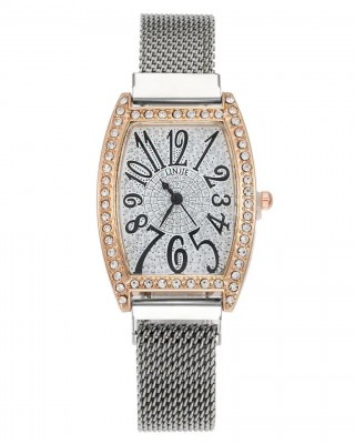 Ceas Dama Elegant Argintiu cu strasuri si  bratara magnetica reglabila QUARTZ CDQZ137