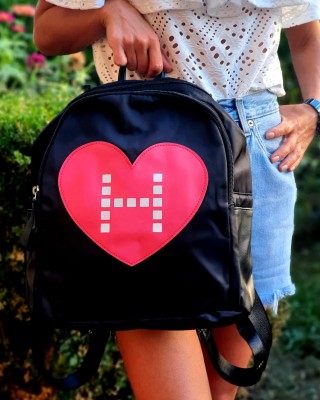 Rucsac dama negru cu design inima si litera ACRD068 Rucsac dama negru cu design inima si litera ACRD068