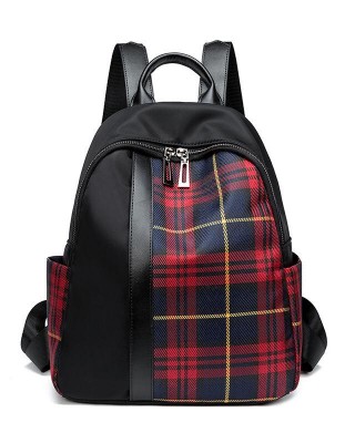 Rucsac Dama din material impemeabil cu carouri rosu si dunga din piele eco ACRD185 Rucsac Dama din material impemeabil cu carouri rosu si dunga din piele eco ACRD185