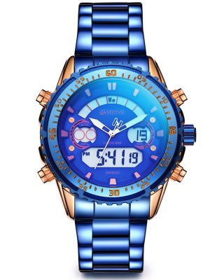 Ceas Barbati Digital Albastru cu insertii aurii si curea metalica + CUTIE CADOU Stryve CBSTV012 Ceas Barbati Digital Albastru cu insertii aurii si curea metalica + CUTIE CADOU Stryve CBSTV012