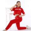 Trening Dama sport casual rosu compus din tricou scurt si pantaloni de trening cu talie inalta College TND021 Trening Dama sport casual rosu compus din tricou scurt si pantaloni de trening cu talie inalta College TND021