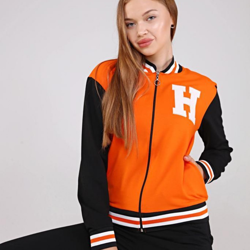 Trening Dama sport casual orange compus din hanorac si pantaloni de trening cu talie inalta TND057 Trening Dama sport casual orange compus din hanorac si pantaloni de trening cu talie inalta TND057