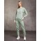 Trening Dama sport casual verde fistic compus din bluza scurta si pantaloni de trening cu talie inalta TND072