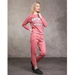 Trening Dama sport casual roz compus din bluza scurta si pantaloni de trening cu talie inalta TND072