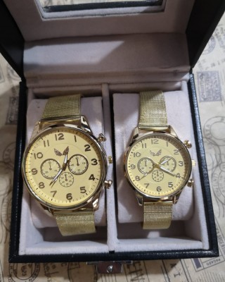 Set 2 Ceasuri Barbat Dama Ulysses  auriu cu bratara metalica si cadran galben + Cutie Cadou SBD18