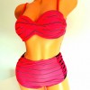 Costum de Baie din doua piese cu sutien cupe cu dungi negre bretele detasabile si slip cu talie inalta CBD026 Costum de Baie din doua piese cu sutien cupe cu dungi negre bretele detasabile si slip cu talie inalta CBD026