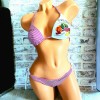 Costum de Baie roz din doua piese cu sutien triunghi push up si slip cu inchidere laterala Fruits CBD001 Costum de Baie roz din doua piese cu sutien triunghi push up si slip cu inchidere laterala Fruits CBD001
