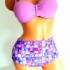 Costum de Baie din doua piese cu sutien mov lila balconette cu push up bretele detasabile slip cu multicolor cu talie inalta CBD024 Costum de Baie din doua piese cu sutien mov lila balconette cu push up bretele detasabile slip cu multicolor cu talie inalta CBD024