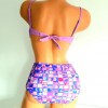 Costum de Baie din doua piese cu sutien mov lila balconette cu push up bretele detasabile slip cu multicolor cu talie inalta CBD024 Costum de Baie din doua piese cu sutien mov lila balconette cu push up bretele detasabile slip cu multicolor cu talie inalta CBD024